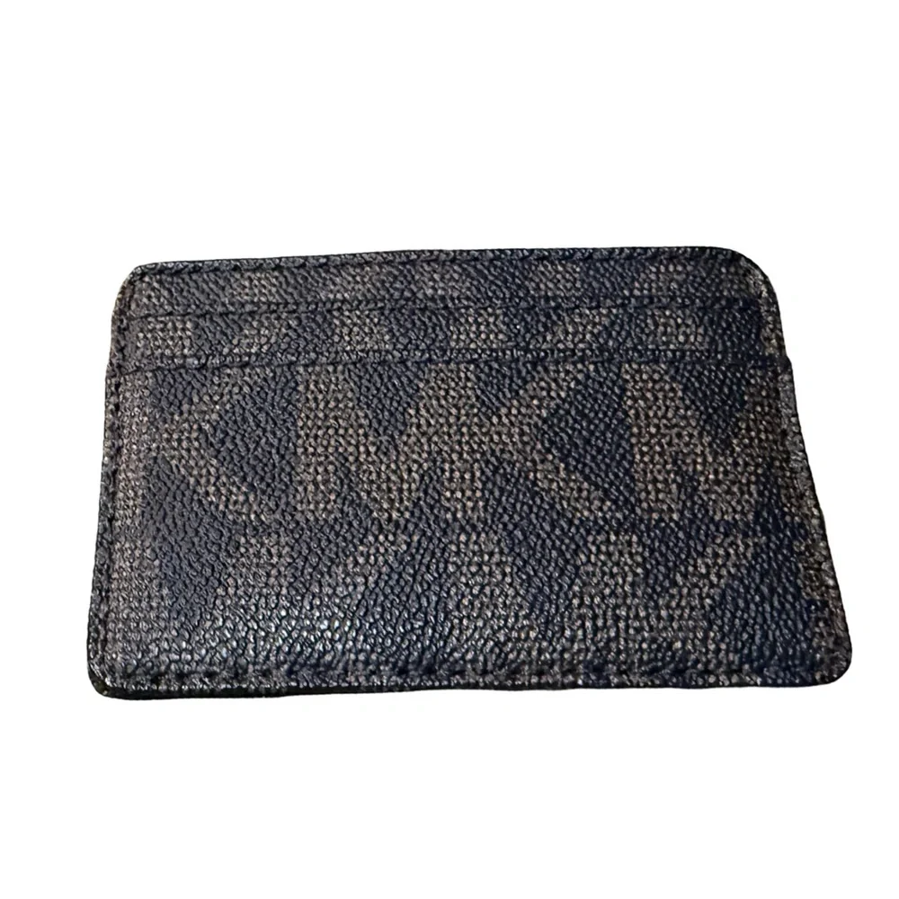 Michael Kors Signature PVC Card Holder Wallet Brown MK Logo Gold Plaque NWOT